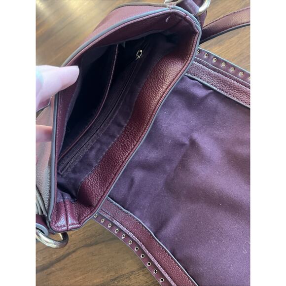 Burgundy Faux Leather With Gold Grommet Accents Crossbody Purse Boho Fallcore - Picture 6 of 10